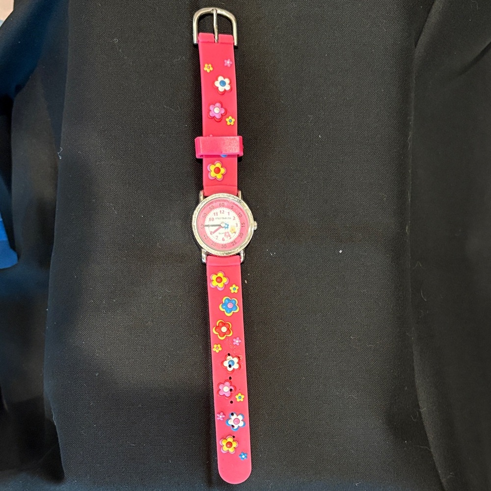 Kids Pink Flower Watch wind up learn to tell time
